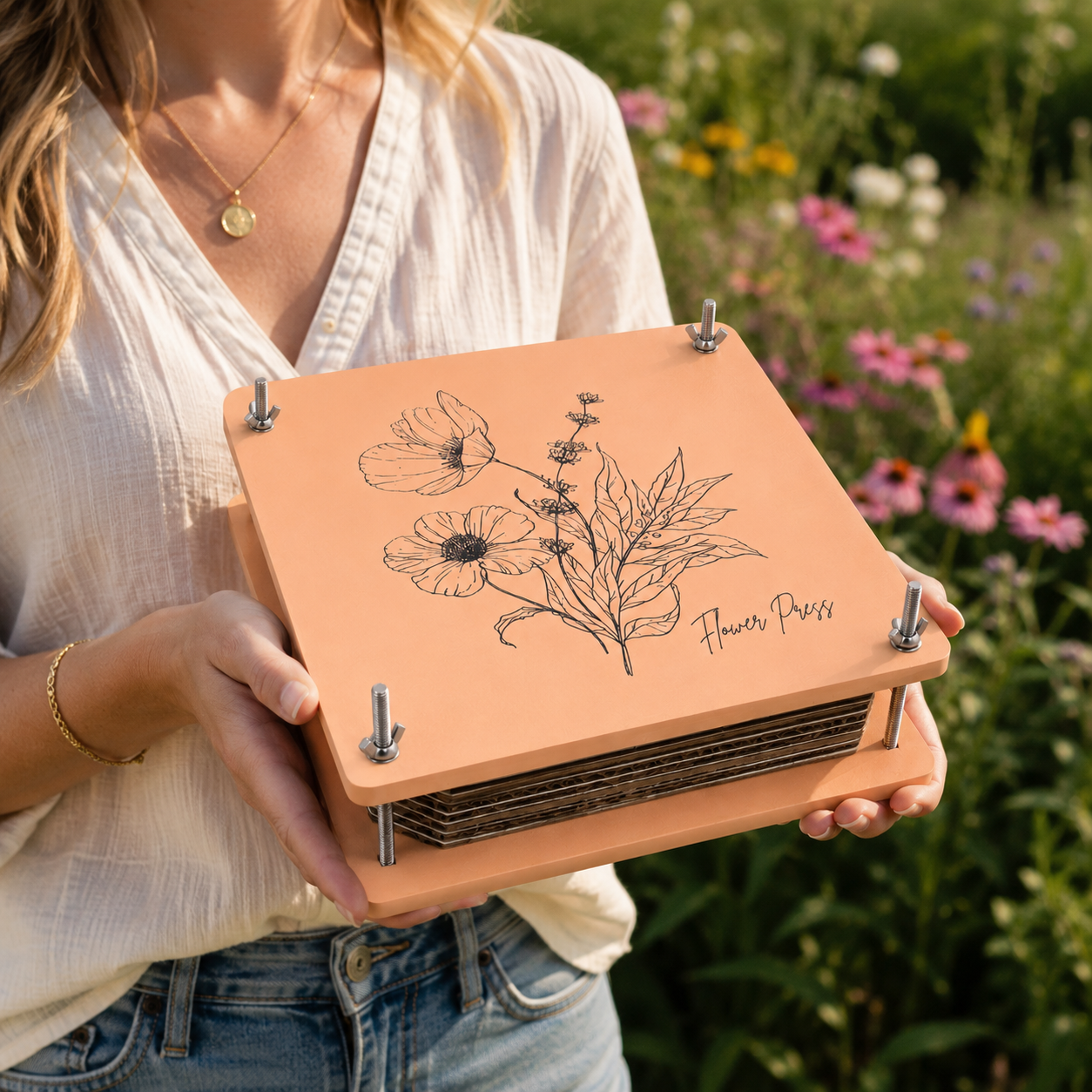 Wooden Flower Press Kit – 10 Layers with White Absorbent Sheets & Ebook Guide