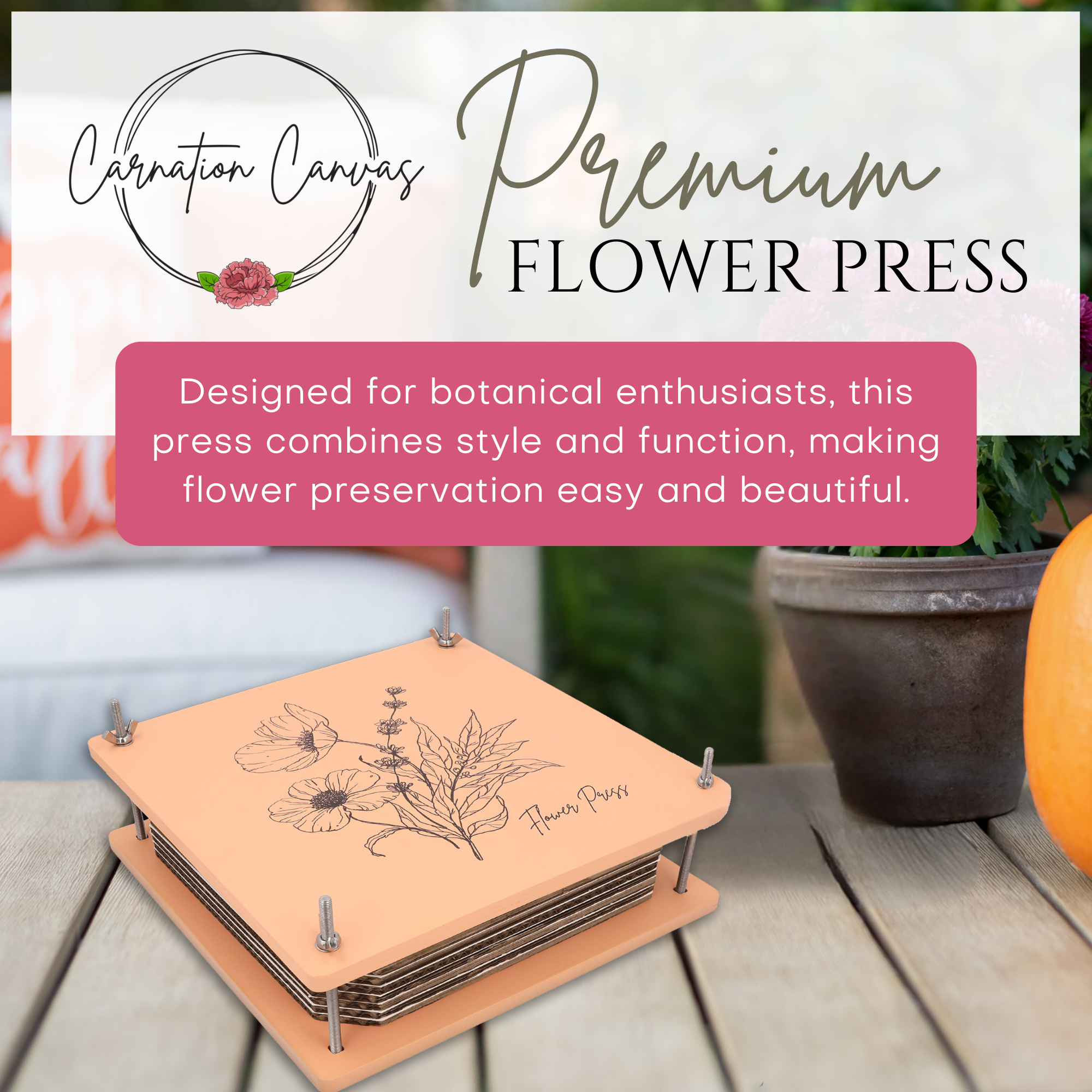 Wooden Flower Press Kit – 10 Layers with White Absorbent Sheets & Ebook Guide